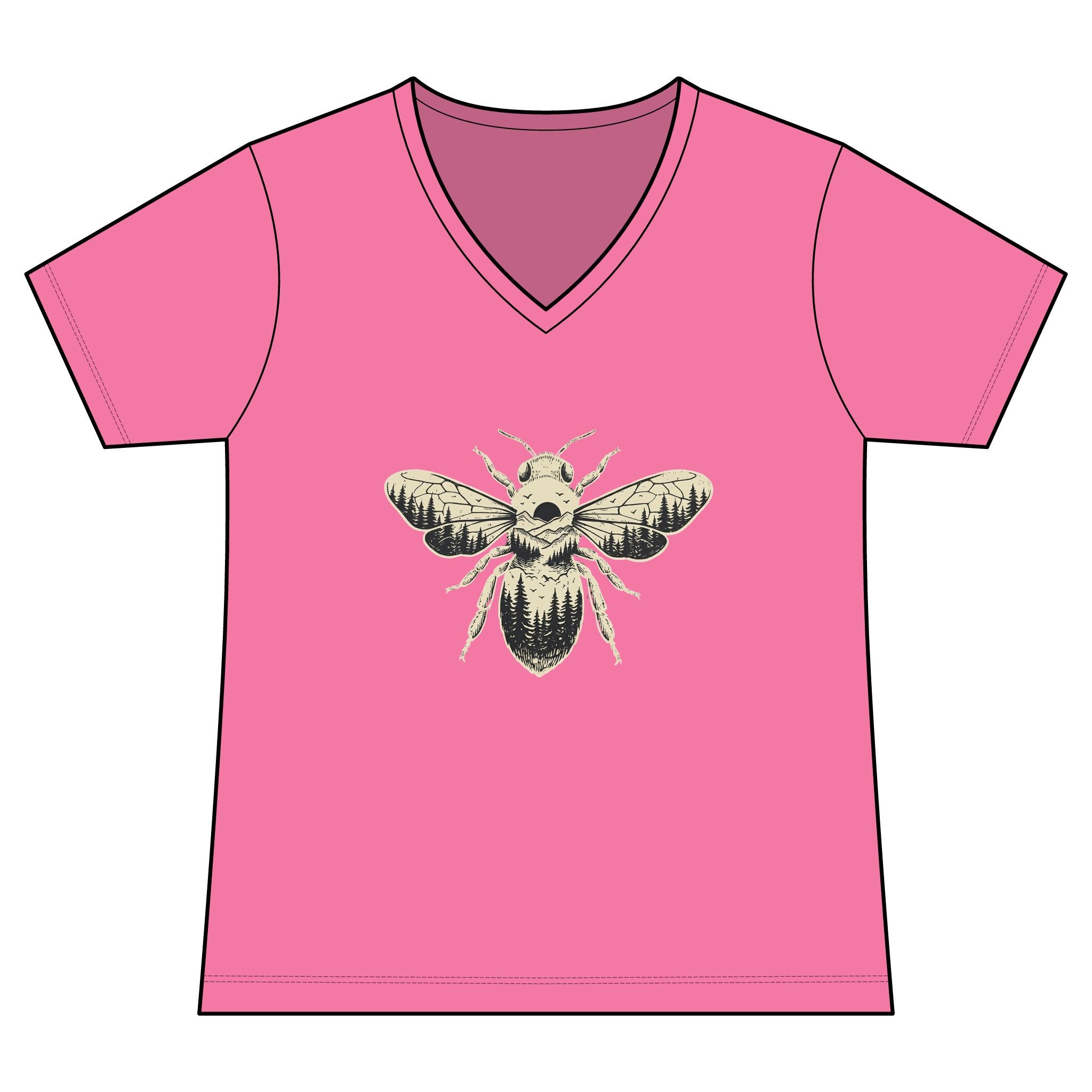 Bee Illustration V-Neck Tee — Vintage Bee Graphic Women's T-Shirt