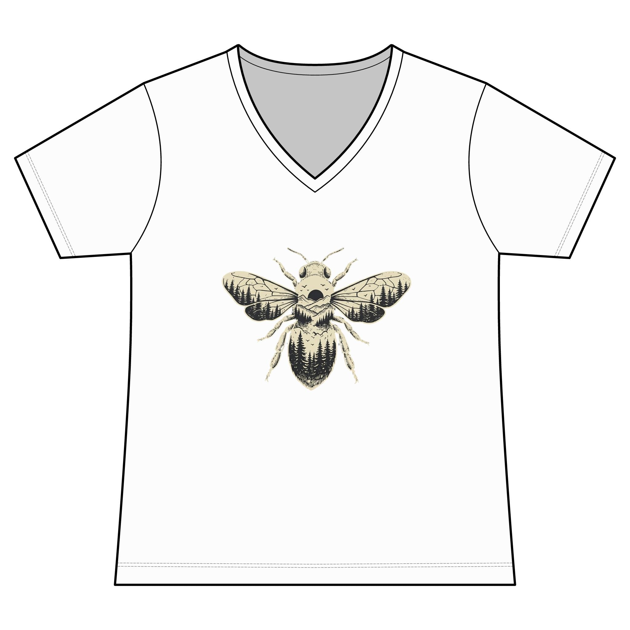 Bee Illustration V-Neck Tee — Vintage Bee Graphic Women's T-Shirt