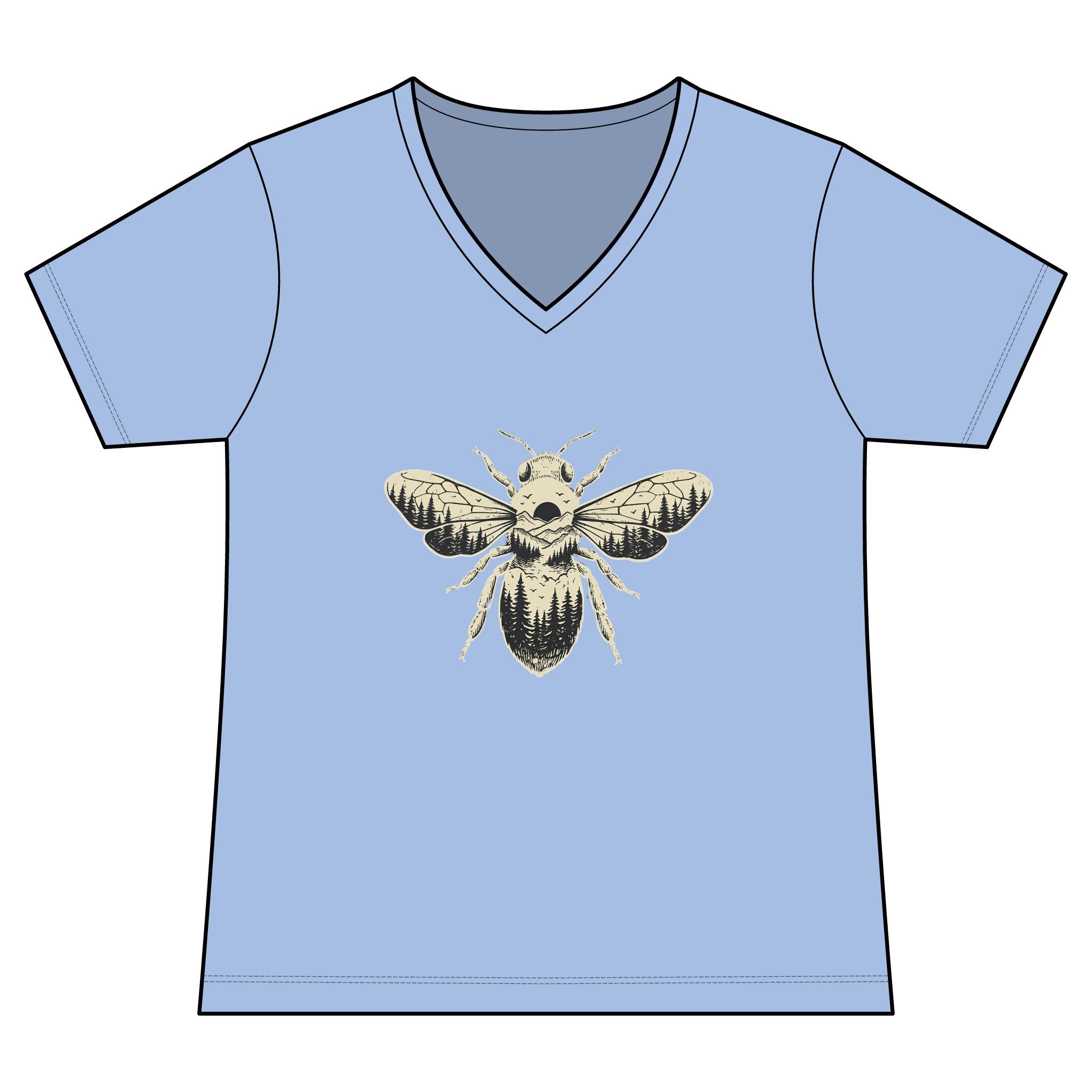 Bee Illustration V-Neck Tee — Vintage Bee Graphic Women's T-Shirt