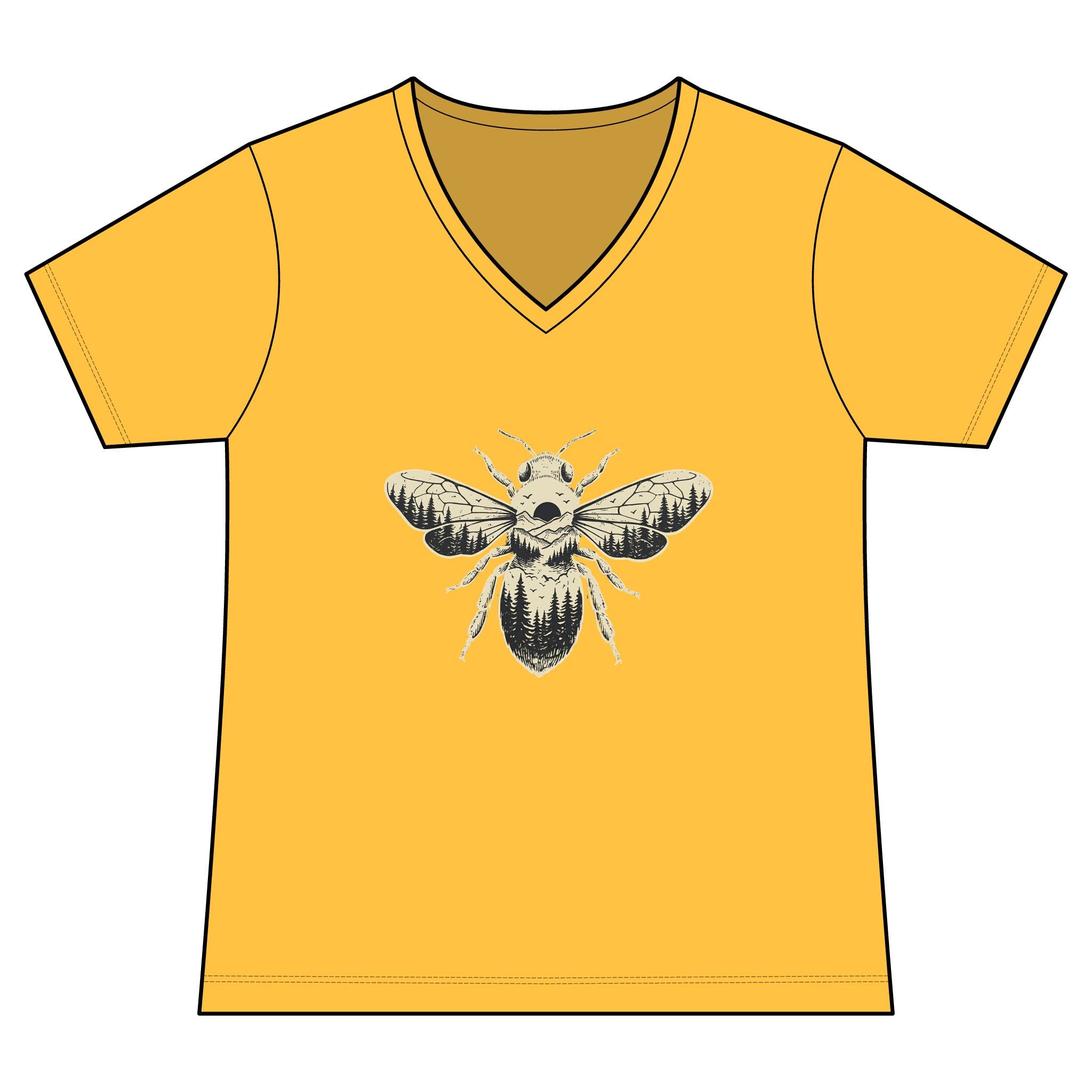 Bee Illustration V-Neck Tee — Vintage Bee Graphic Women's T-Shirt