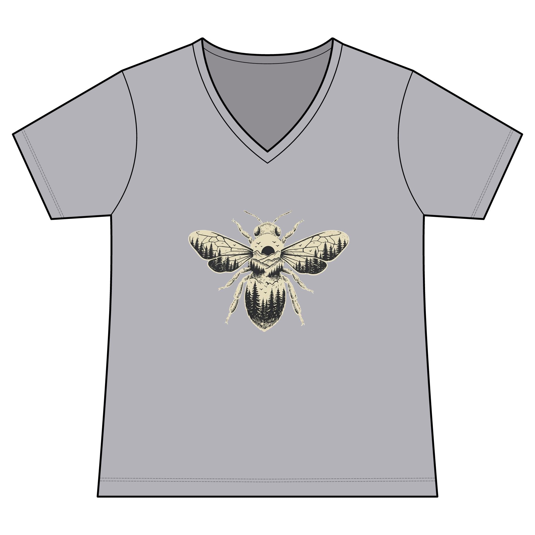 Bee Illustration V-Neck Tee — Vintage Bee Graphic Women's T-Shirt