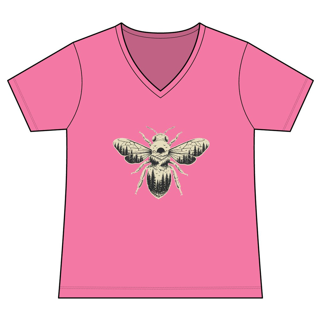 Bee Illustration V-Neck Tee — Vintage Bee Graphic Women's T-Shirt