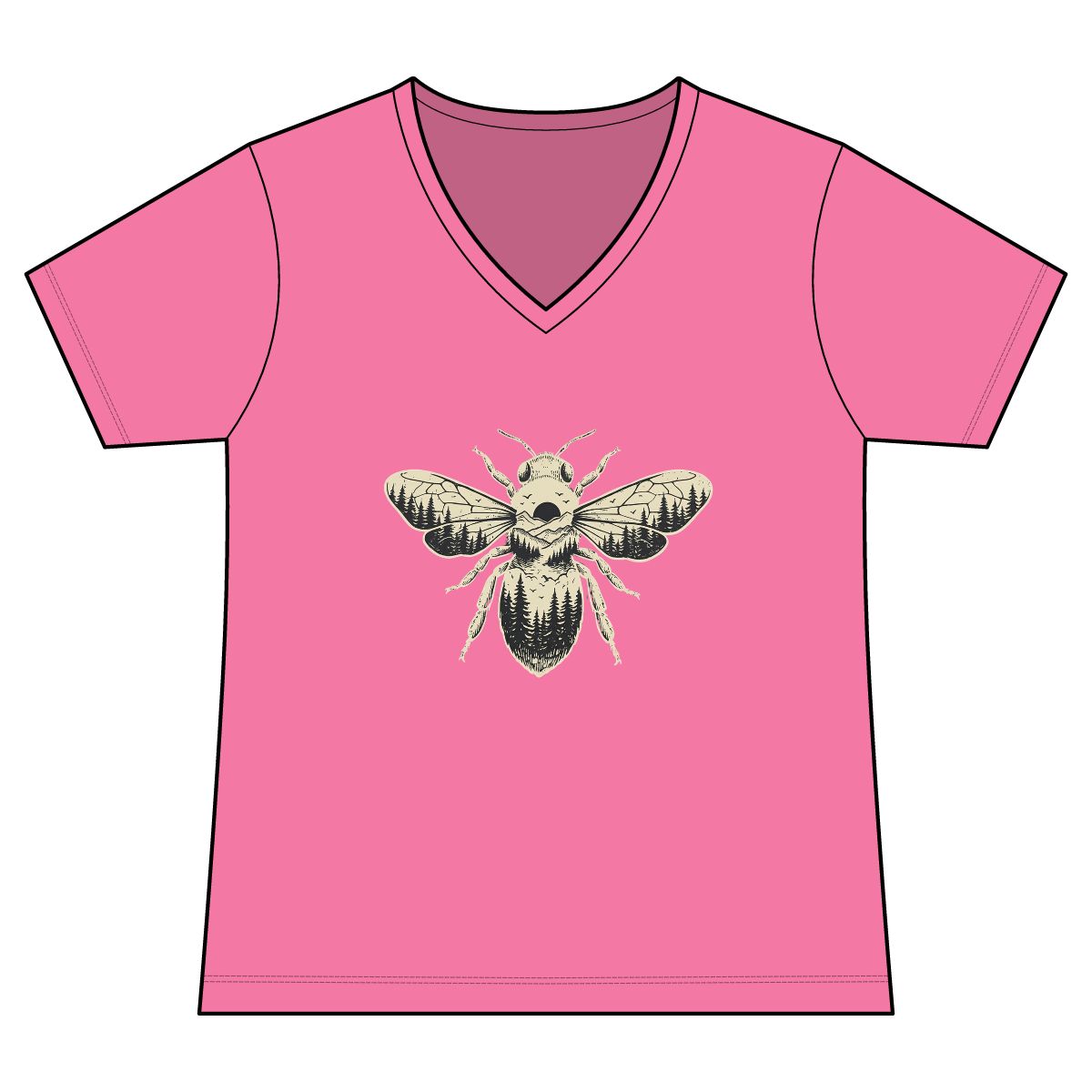 Bee Illustration V-Neck Tee — Vintage Bee Graphic Women's T-Shirt