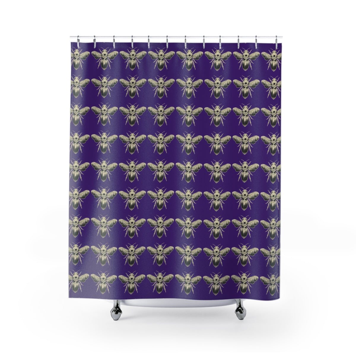 Bee Pattern Shower Curtain — Blue Honeybee Bathroom Decor